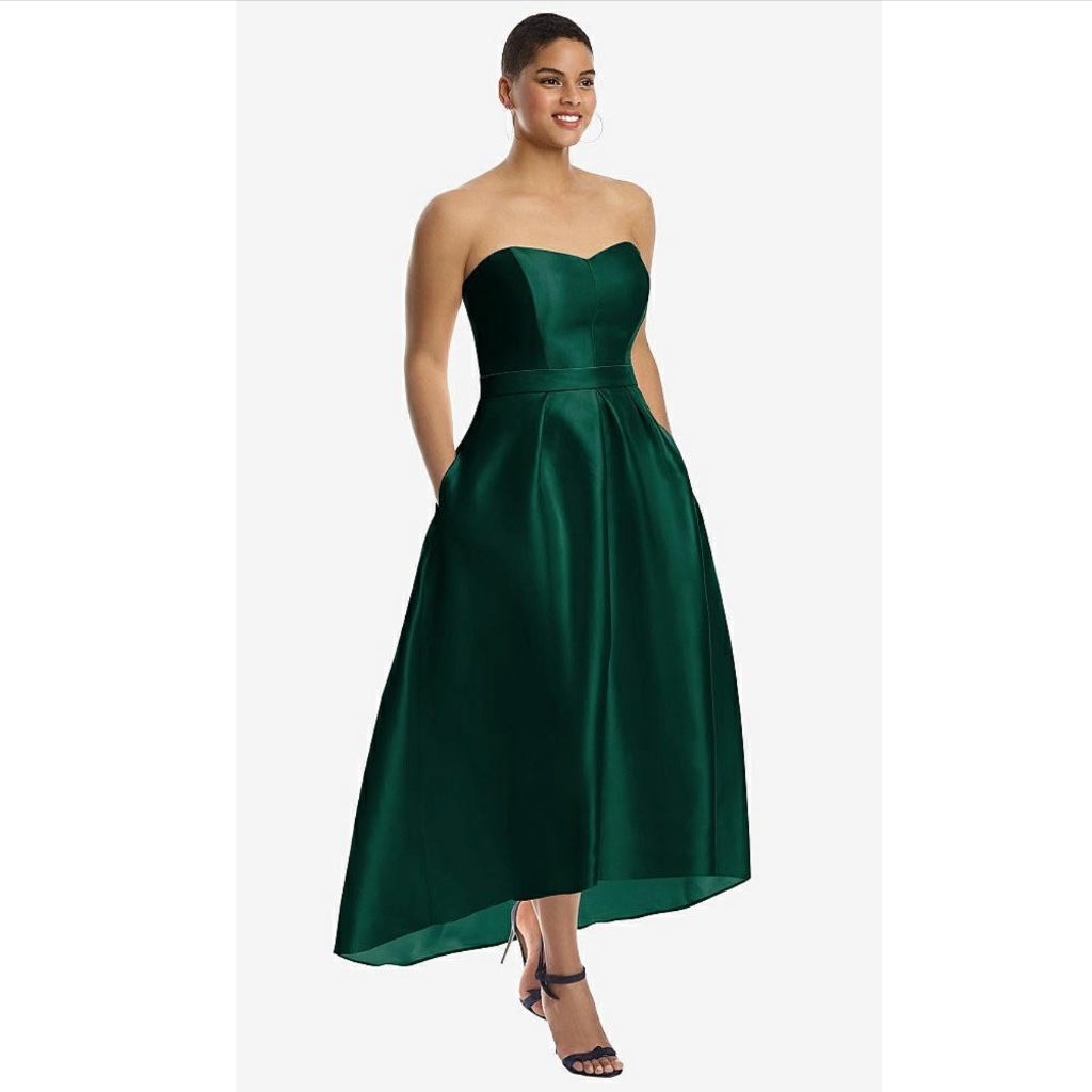Alfred Sung: Strapless Satin High Low Dress With Pockets (Nwt)